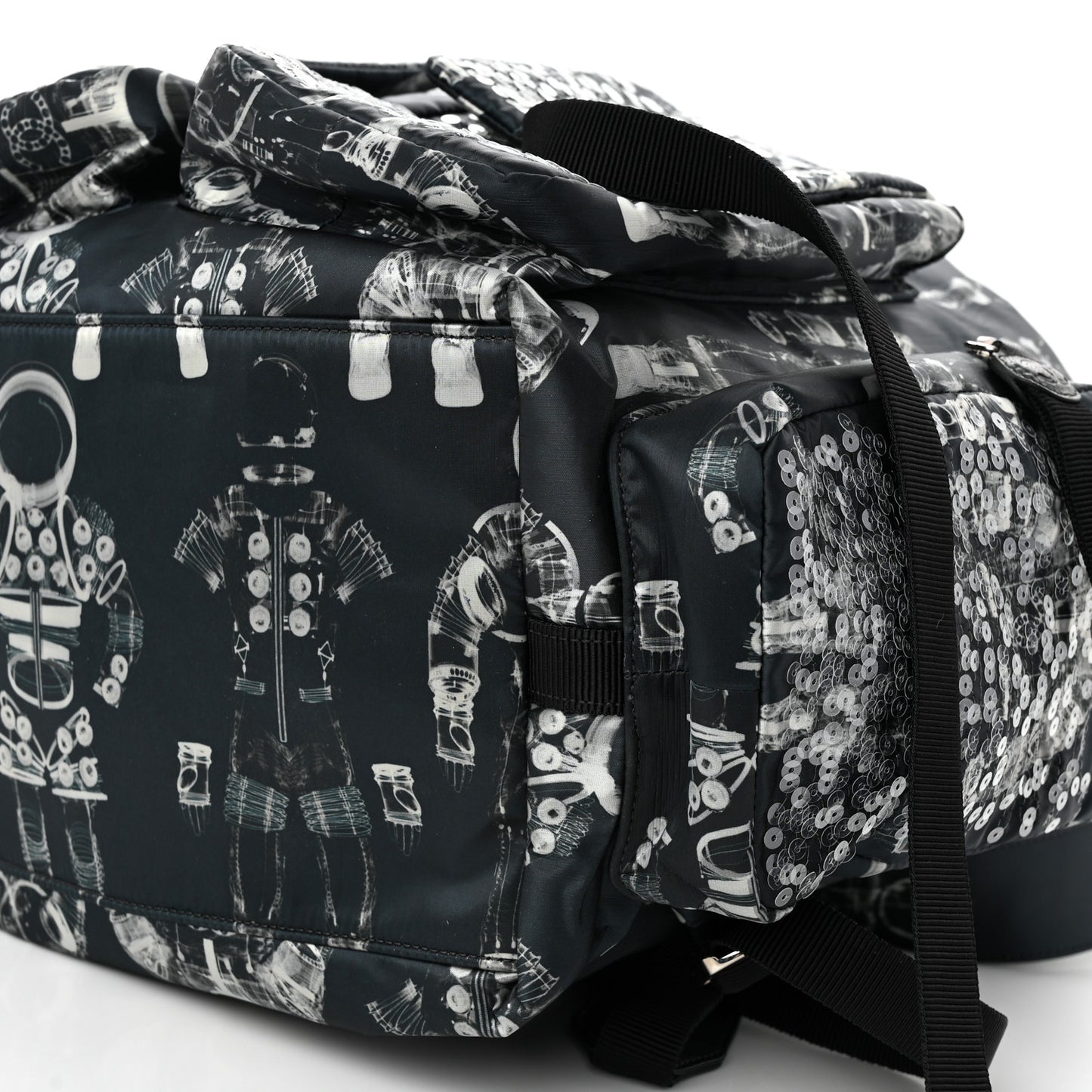 Sequin Nylon Lambskin Astronaut Essentials Backpack Black White