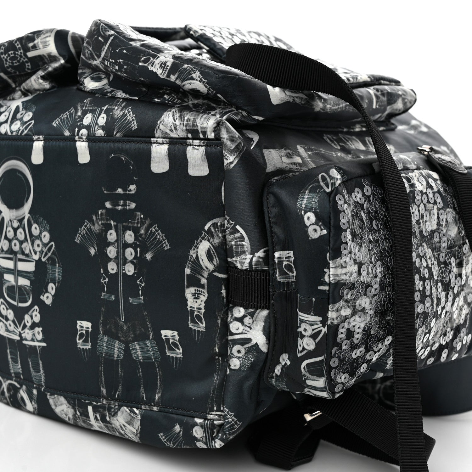 Chanel Sequin Nylon Lambskin Astronaut Essentials Backpack Black White 11 of 13