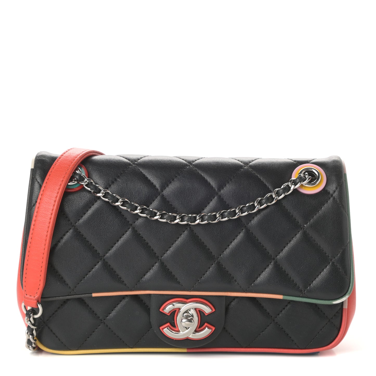 Lambskin Plexiglass Quilted Small Cuba Color Flap Black Multicolor