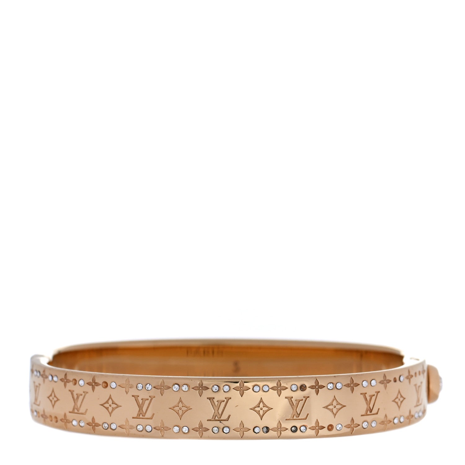Louis Vuitton Brass Crystal Monogram Nanogram Strass Cuff S Gold 3 of 6