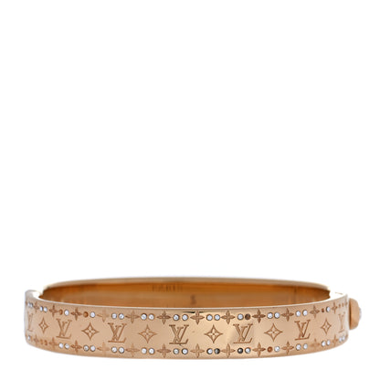 Louis Vuitton Brass Crystal Monogram Nanogram Strass Cuff S Gold 3 of 6