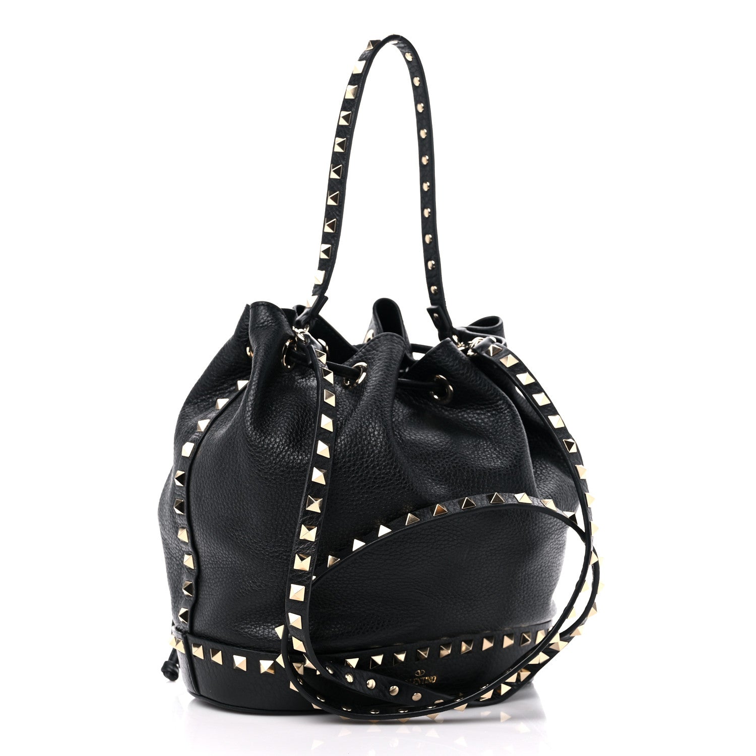 Valentino Garavani Pebbled Calfskin Small Rockstud Bucket Bag Black 3 of 8