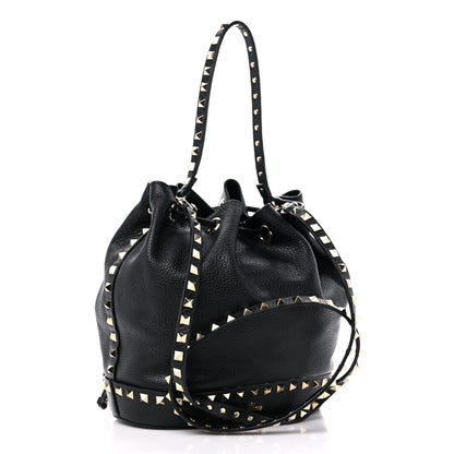 Valentino Garavani Pebbled Calfskin Small Rockstud Bucket Bag Black 3 of 8