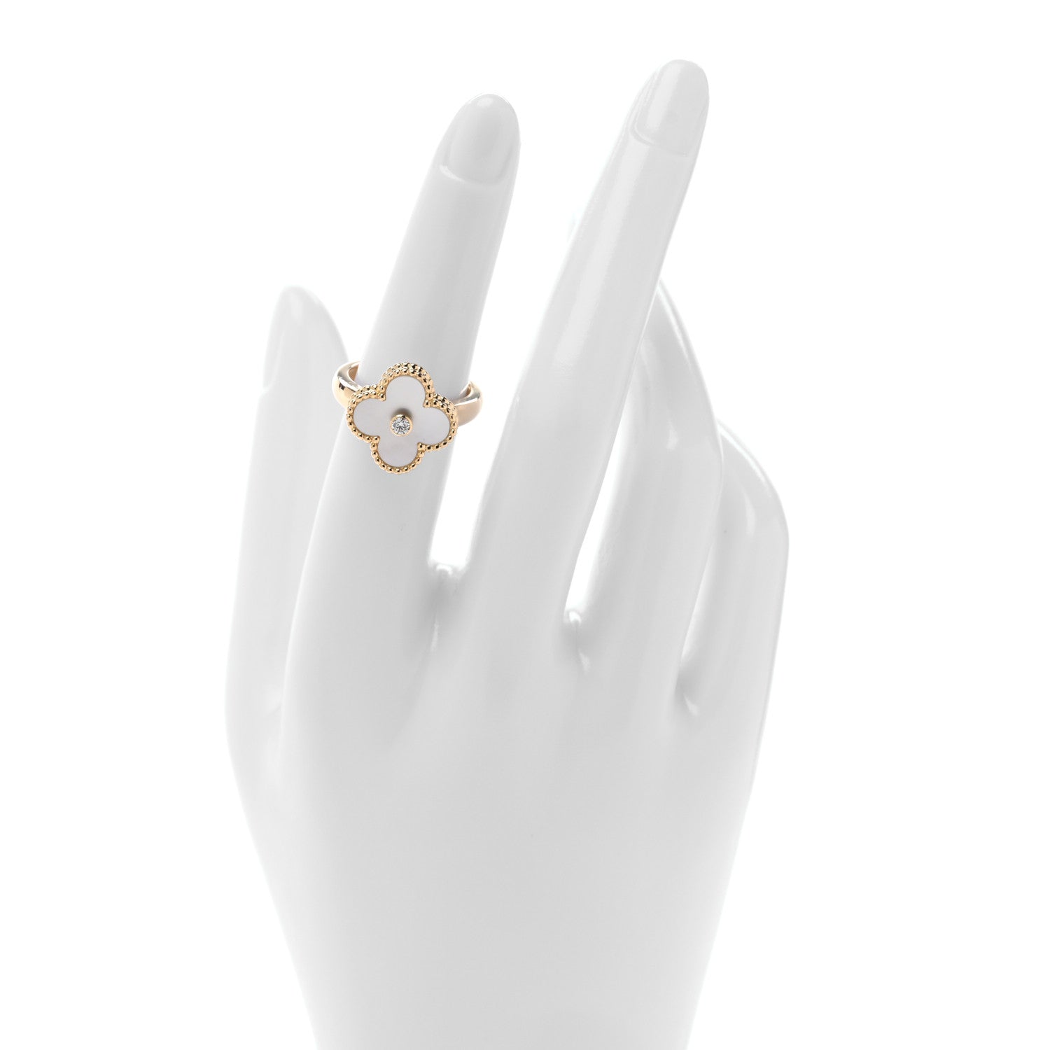 Van Cleef & Arpels 18K Yellow Gold Diamond Mother of Pearl Vintage Alhambra Ring 51 5.75 2 of 4
