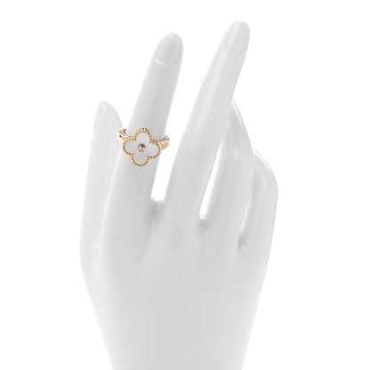 Van Cleef & Arpels 18K Yellow Gold Diamond Mother of Pearl Vintage Alhambra Ring 51 5.75 2 of 4