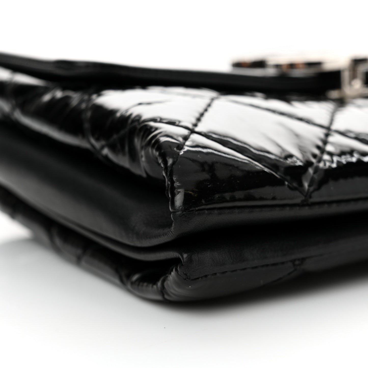 Patent Quilted Hamptons Flap Bag Black