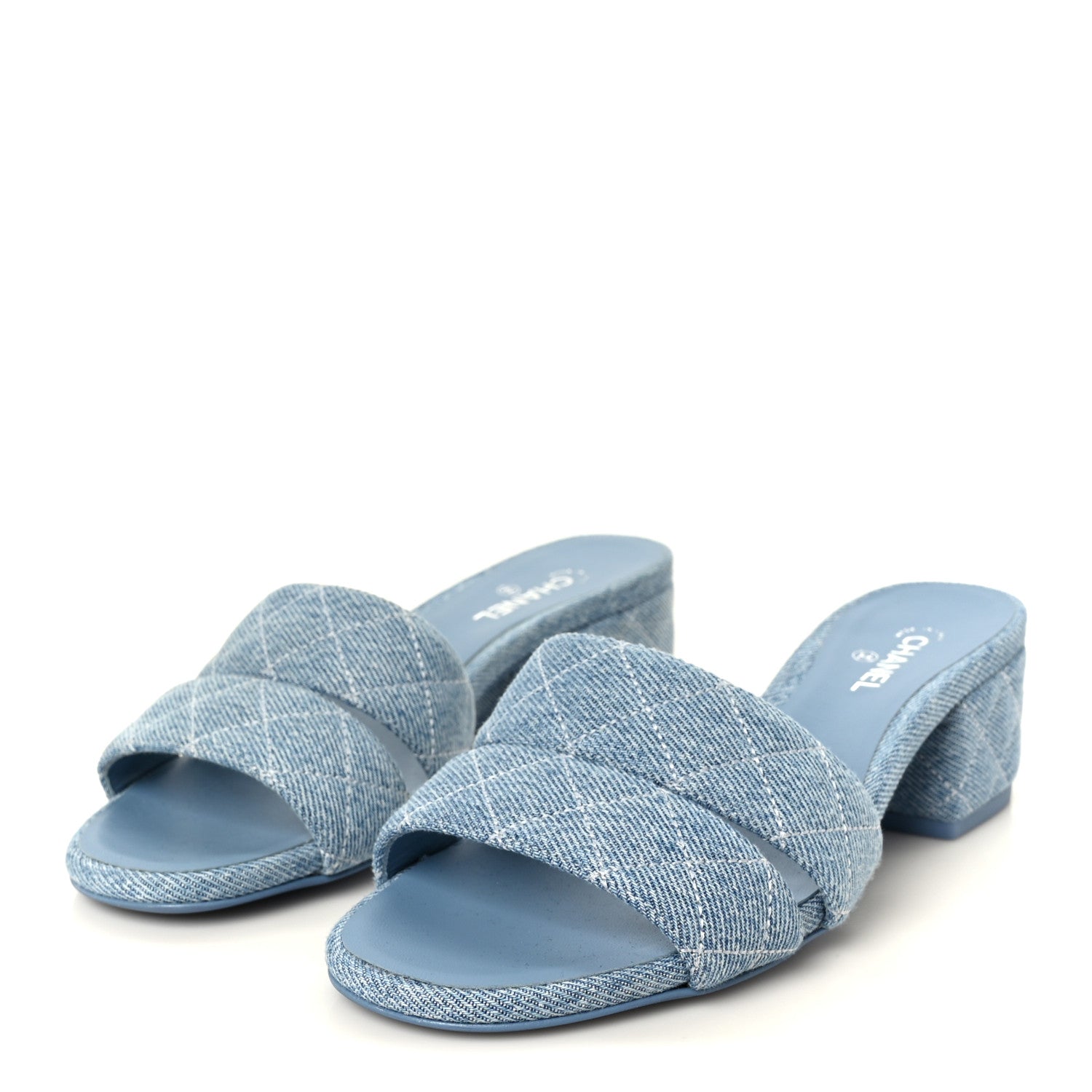 Chanel Denim Quilted Mules 37.5 Blue 4 of 9