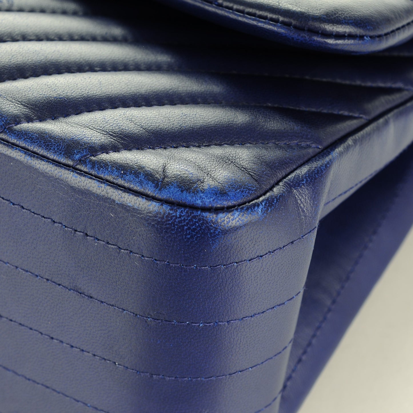 Lambskin Chevron Quilted Jumbo Double Flap Blue