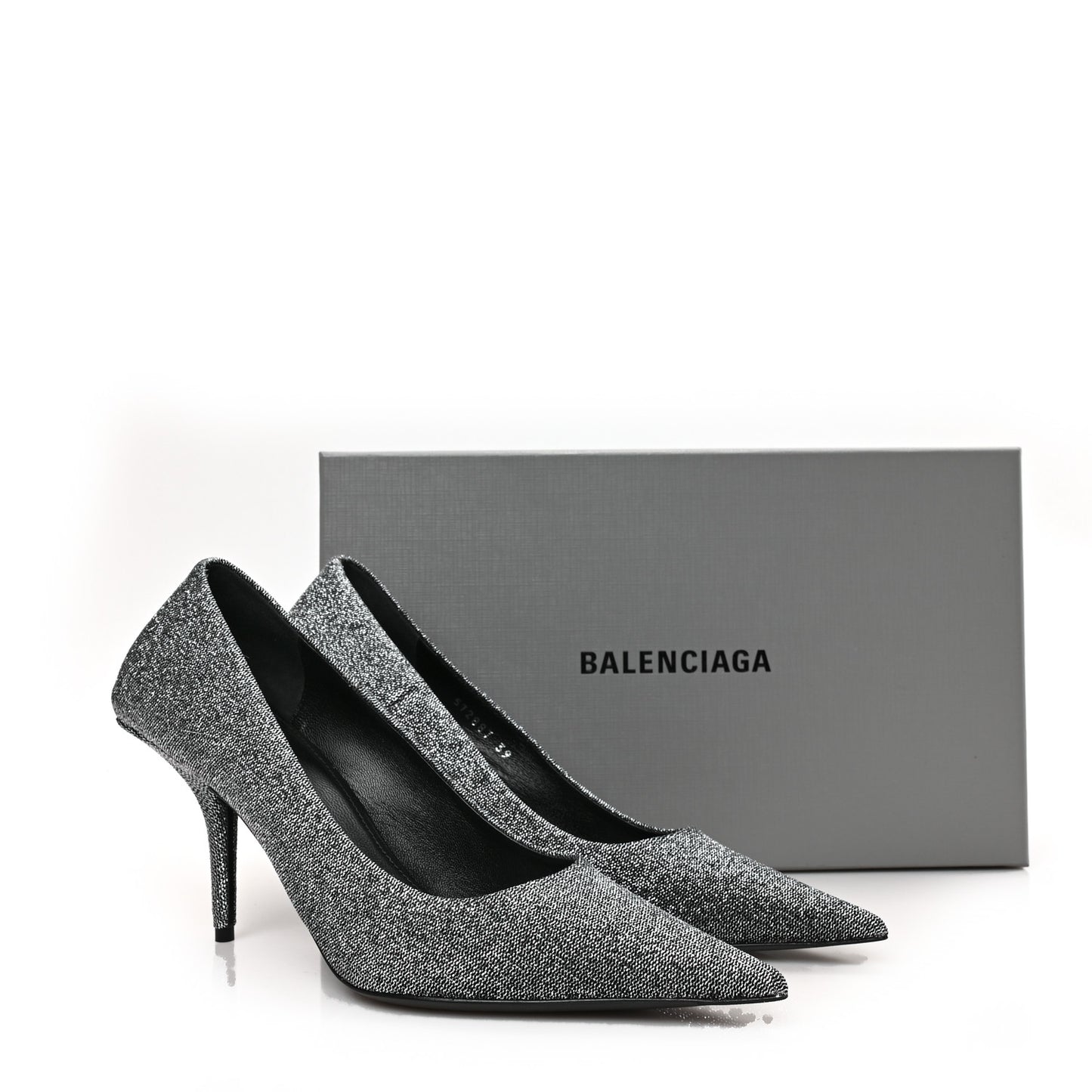 Shiny Fabric Square Knife 80mm Pumps 39 Silver