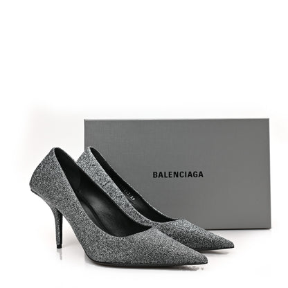 Balenciaga Shiny Fabric Square Knife 80mm Pumps 39 Silver 8 of 8