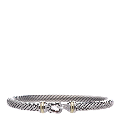David Yurman Sterling Silver 18K Yellow Gold 5mm Cable Classic Buckle Bracelet 1 of 4
