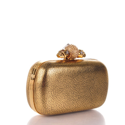 Alexander McQueen Metallic Crackled Lambskin Skull Box Clutch Antique Gold 3 of 8