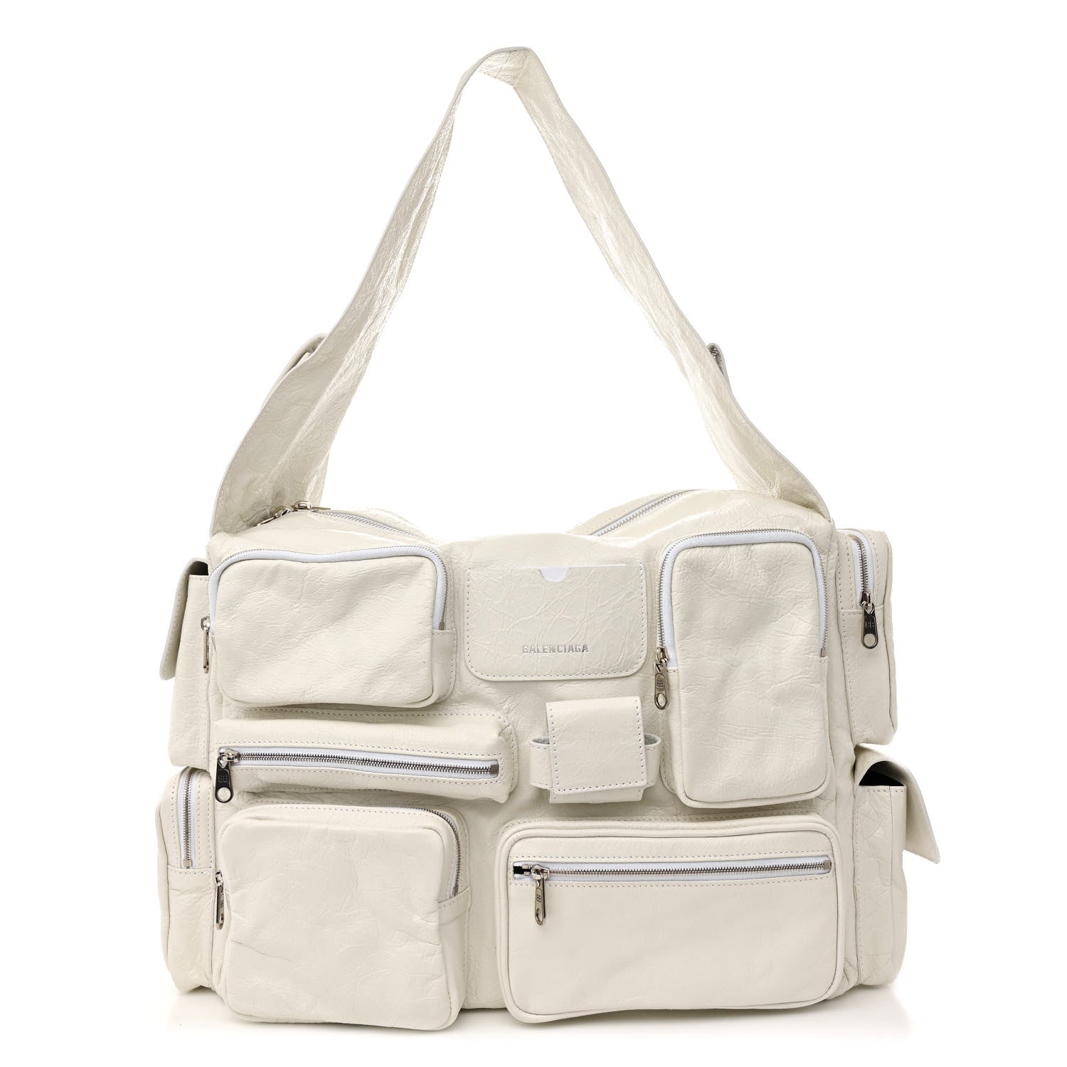 Balenciaga Agneau Arena Superbusy Large Sling Zip Shoulder Bag Optic White 1 of 9