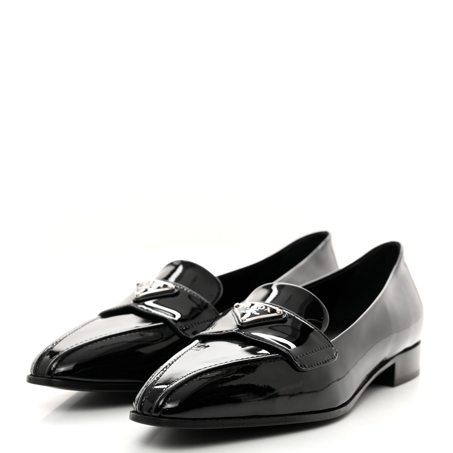 Prada Vernice Triangle Pointed Toe 25mm Loafers 37.5 Black 3 of 8