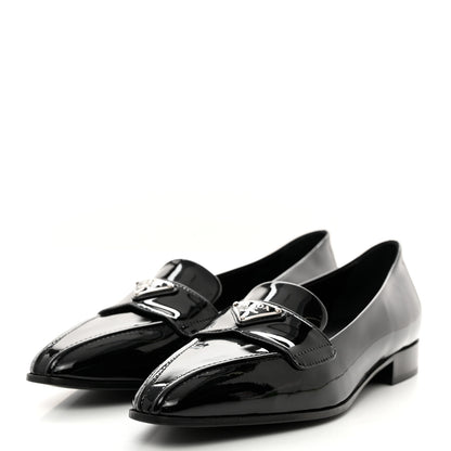 Prada Vernice Triangle Pointed Toe 25mm Loafers 37.5 Black 3 of 8
