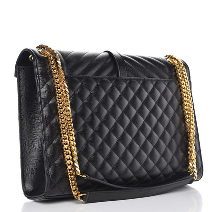 Saint Laurent Grain De Poudre Textured Mixed Matelasse Large Triquilt Monogram Satchel Black 4 of 9