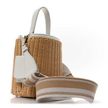 Prada Wicker Canvas Panier Bucket Bag Naturale White 3 of 9