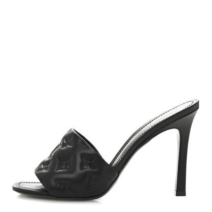 Louis Vuitton Lambskin Embossed Monogram Revival High Heel Mules 39 Black 1 of 9