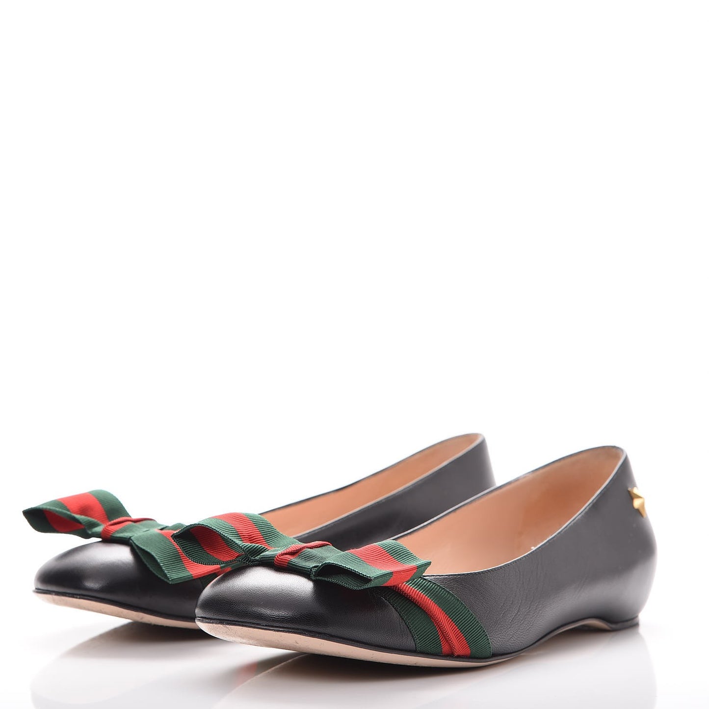 Calfskin Web Bow Ballerina Flats 38 Black