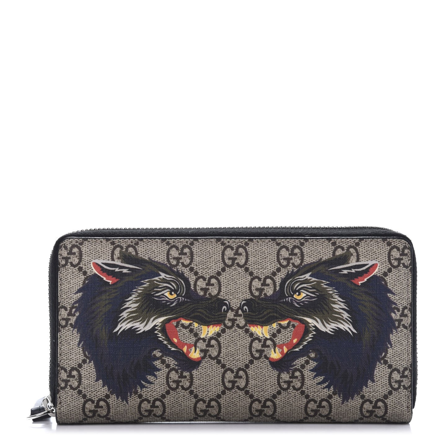 GG Supreme Monogram Wolf Print Zip Around Wallet Black