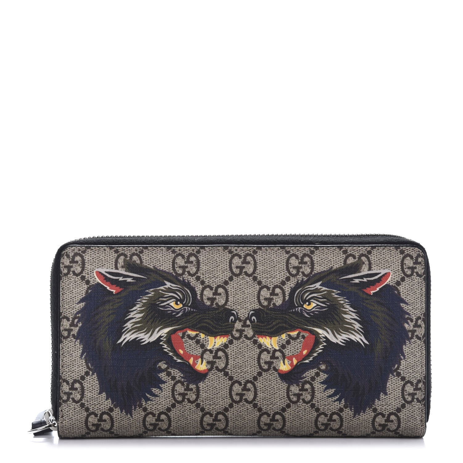 Gucci GG Supreme Monogram Wolf Print Zip Around Wallet Black 1 of 9