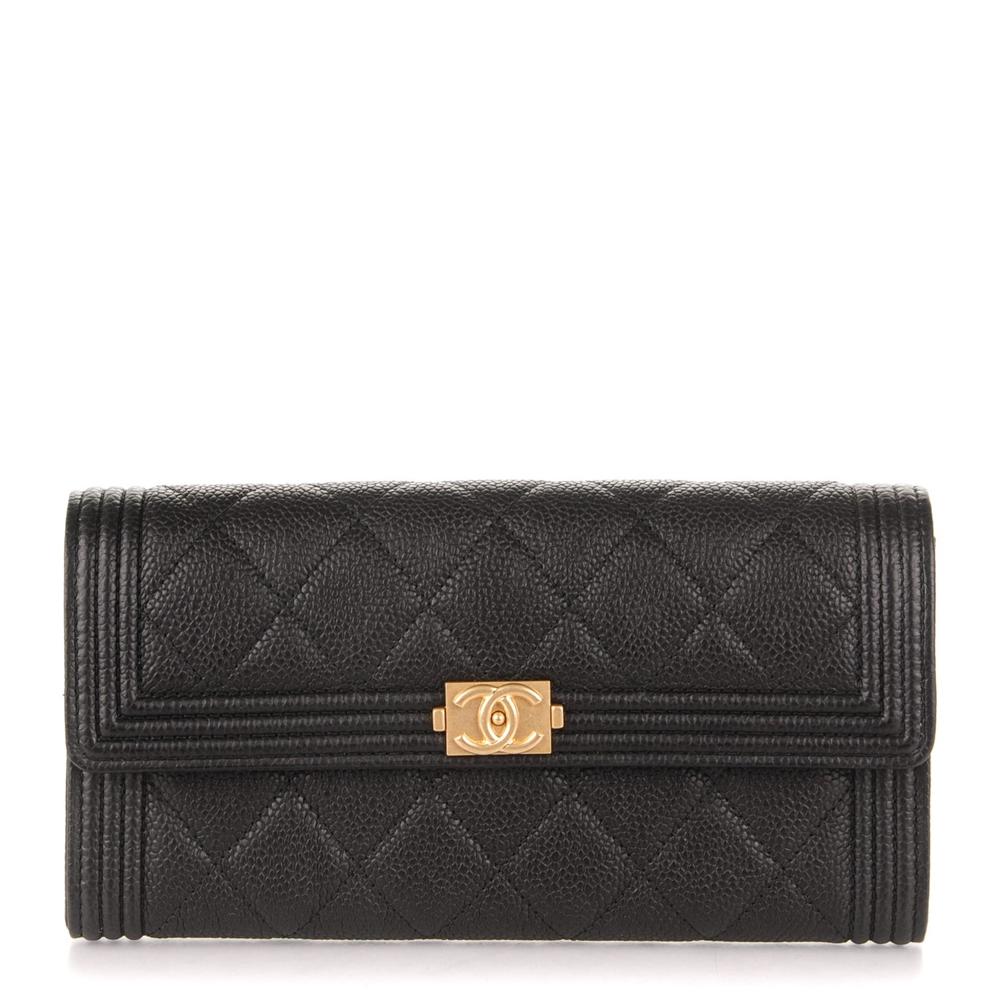 Caviar Quilted Boy Flap Wallet Black