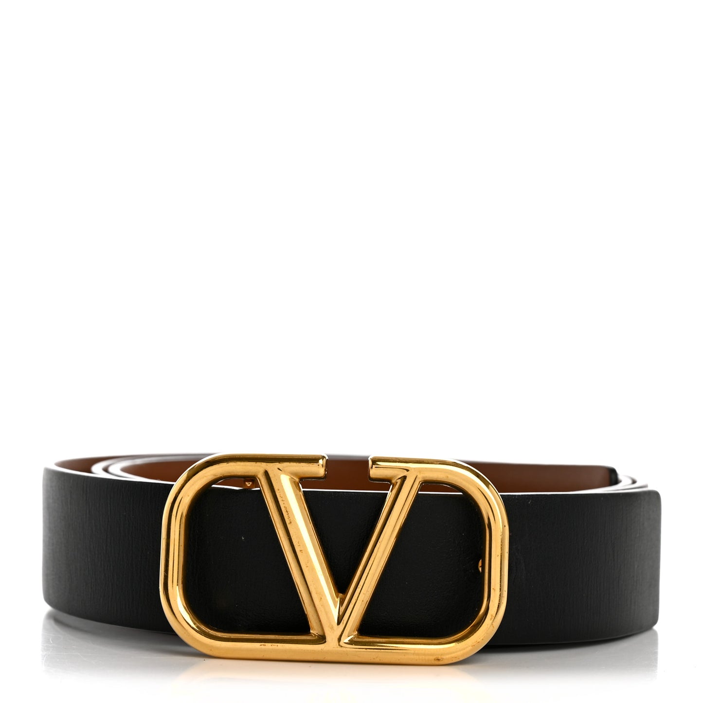 Glossy Calfskin VLogo Reversible 40mm Belt 90 36 Saddle Brown Black