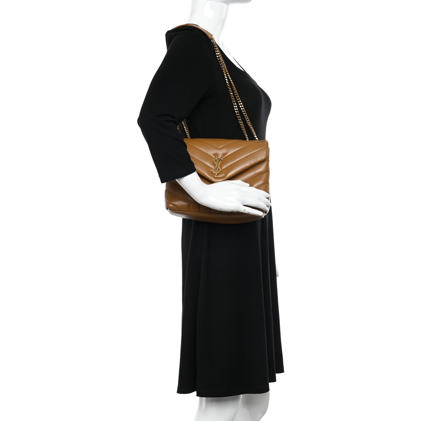 Calfskin Y Quilted Monogram Small Loulou Chain Satchel Dark Natural
