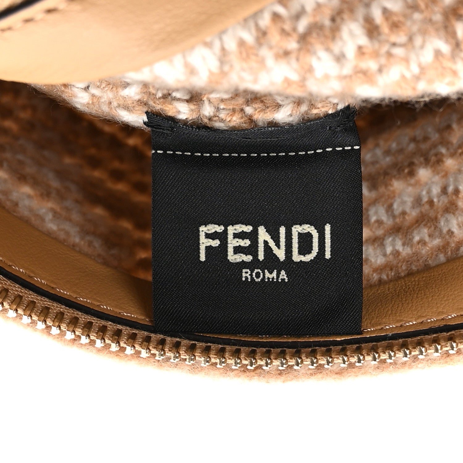 Fendi Fabric Calfskin FF Woven Large Flat Pouch Cammello 6 of 9