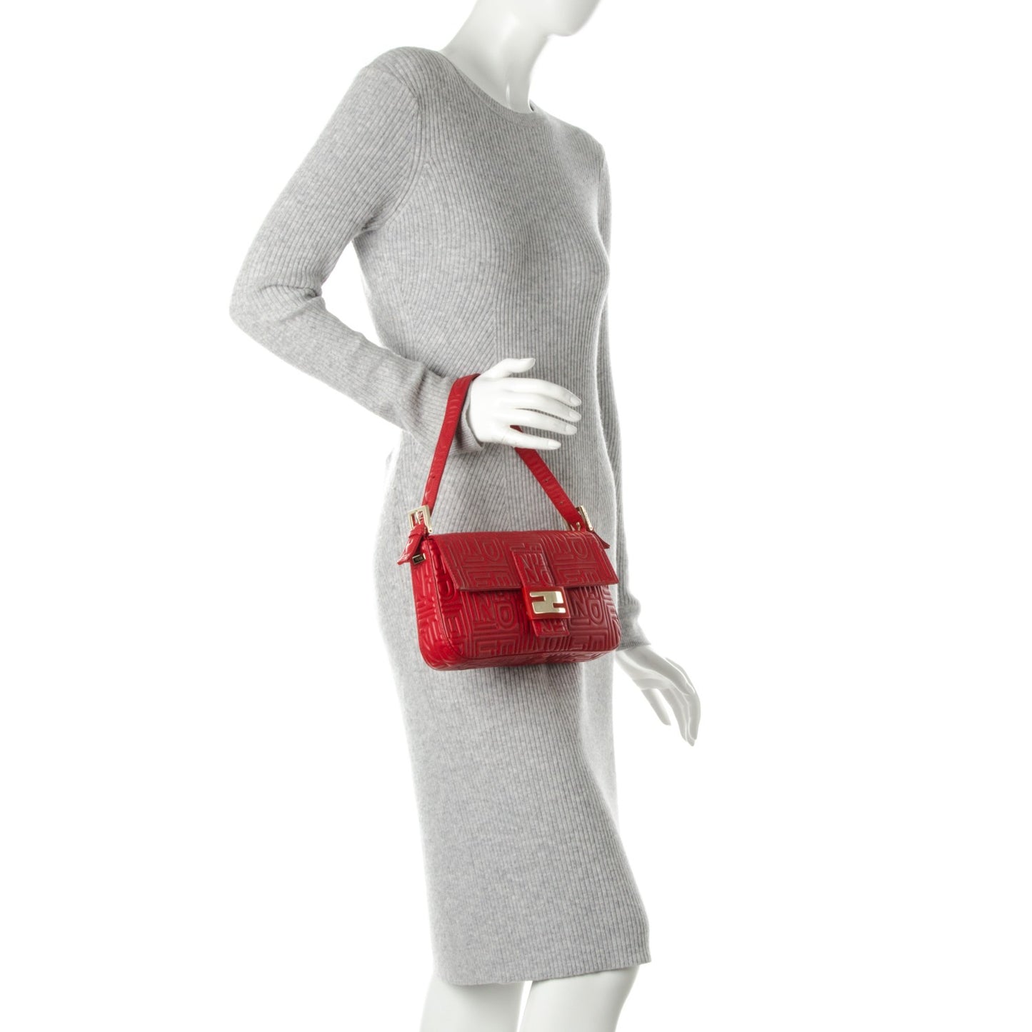 Nappa Logo Embossed Baguette Red