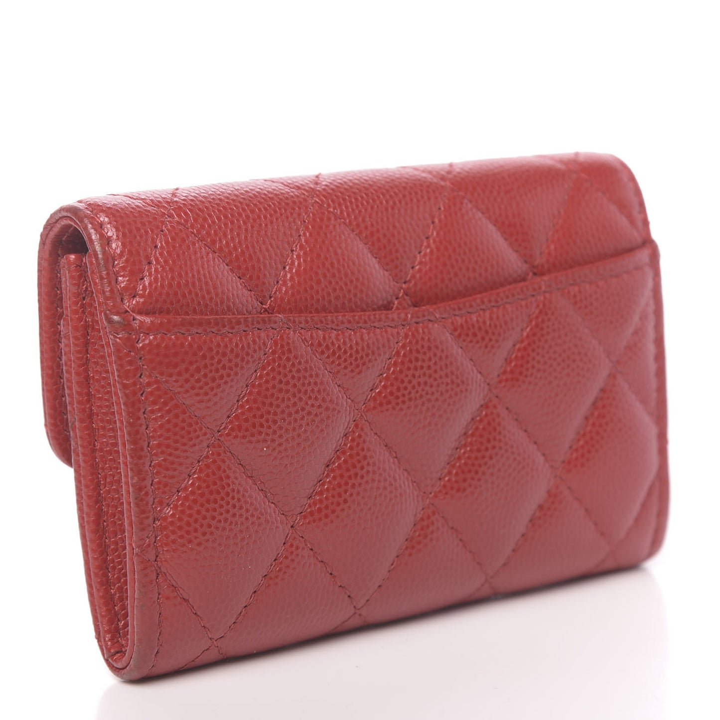 Caviar Quilted Flap Card Holder Wallet Red