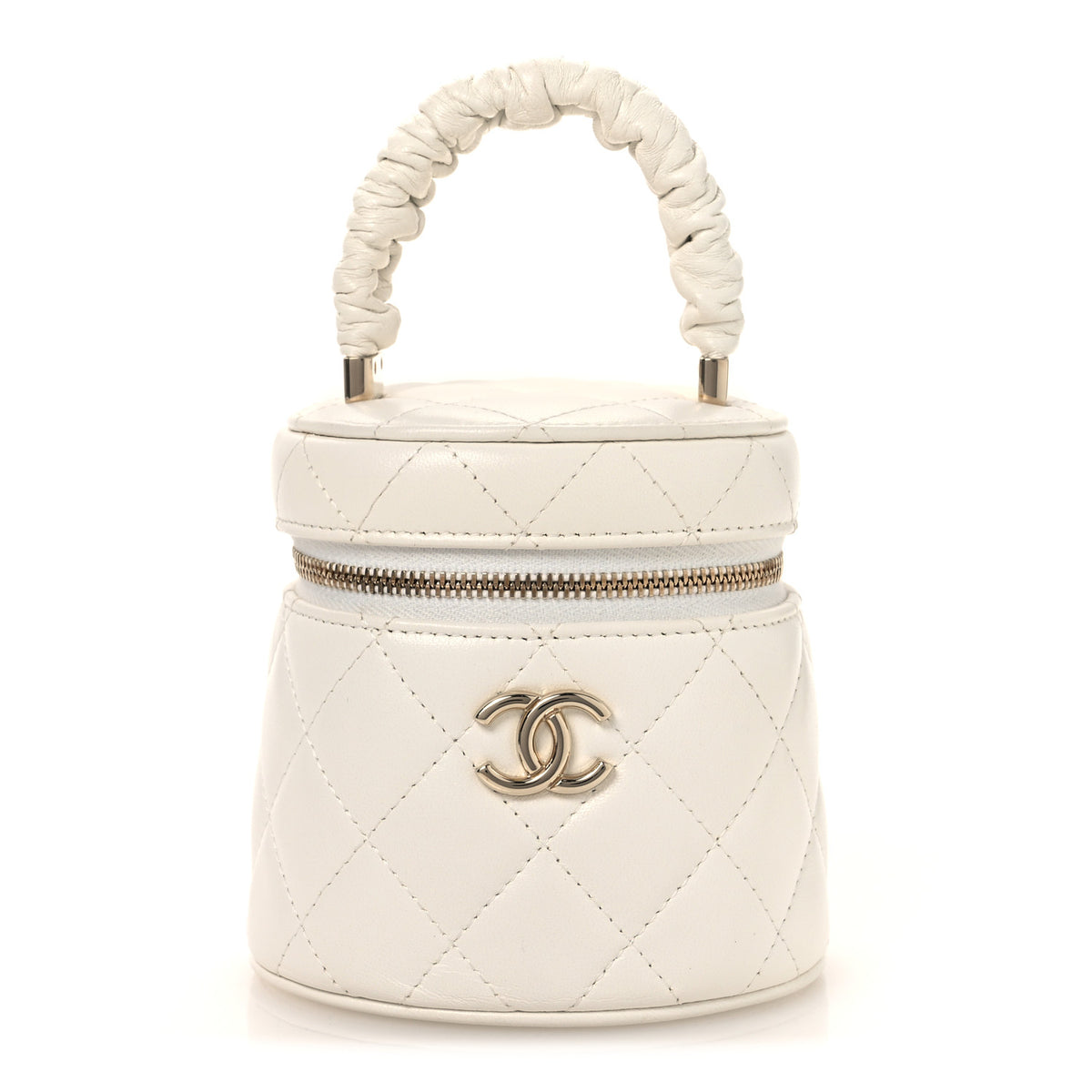 Chanel Lambskin Quilted Ruched Handle Vanity Case White 1 of 10