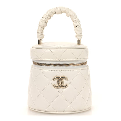 Chanel Lambskin Quilted Ruched Handle Vanity Case White 1 of 10