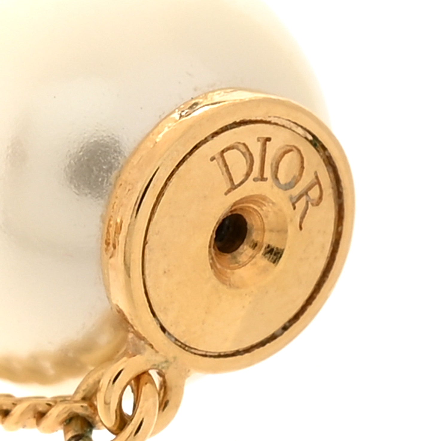 Christian Dior Pearl CD Chain Drop Earrings Gold 4 of 5