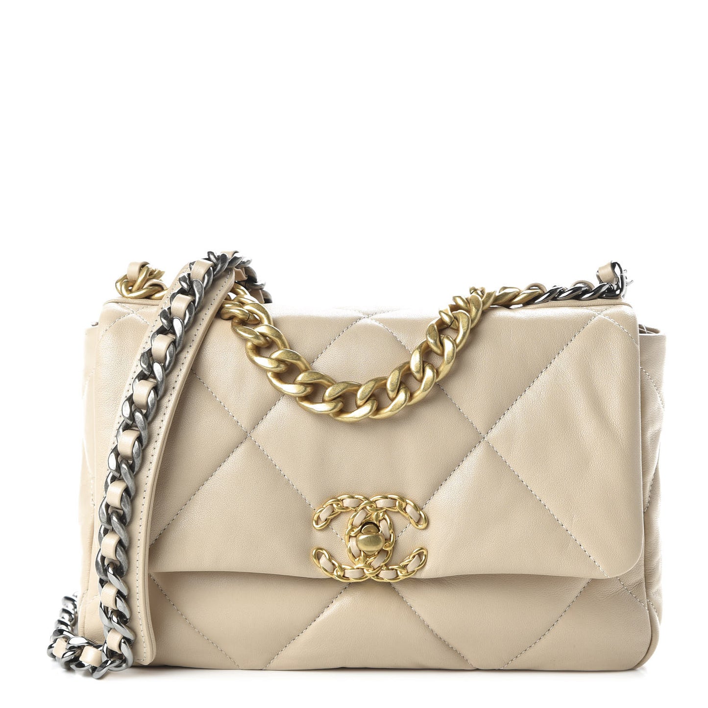 Lambskin Quilted Medium 19 Flap Beige