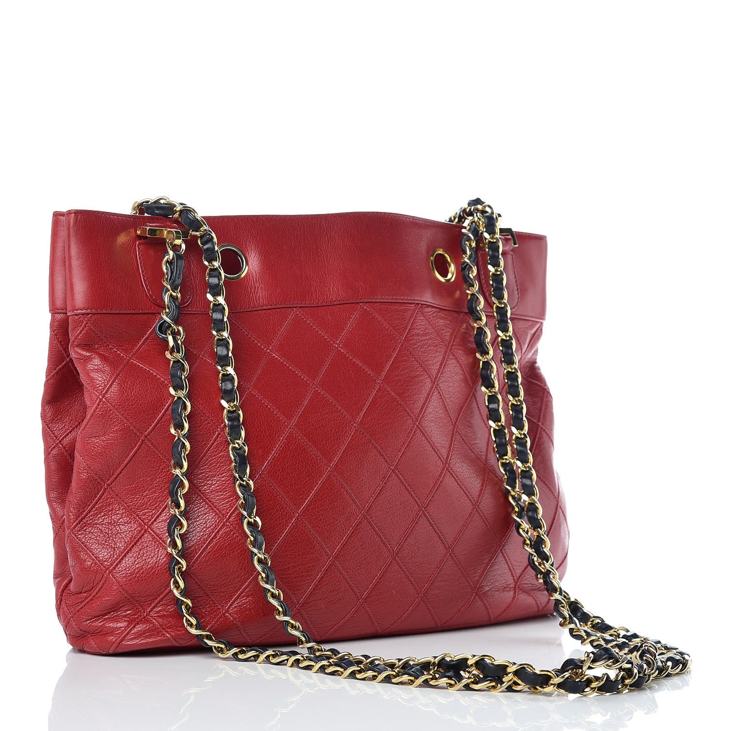 Lambskin Stitched Shopper Tote Red