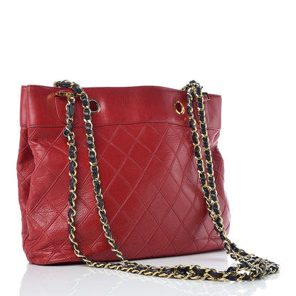 Chanel Lambskin Stitched Shopper Tote Red 3 of 16