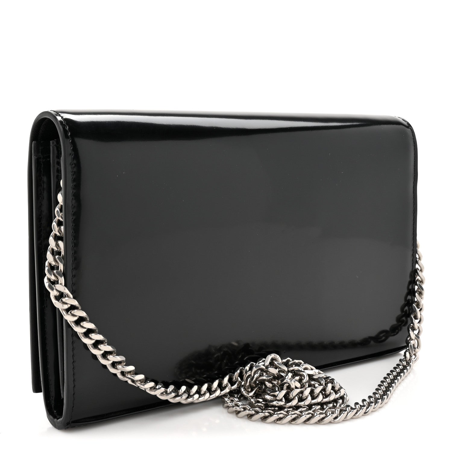 Saint Laurent Glazed Calfskin Cassandre Wallet On Chain WOC Black 3 of 11