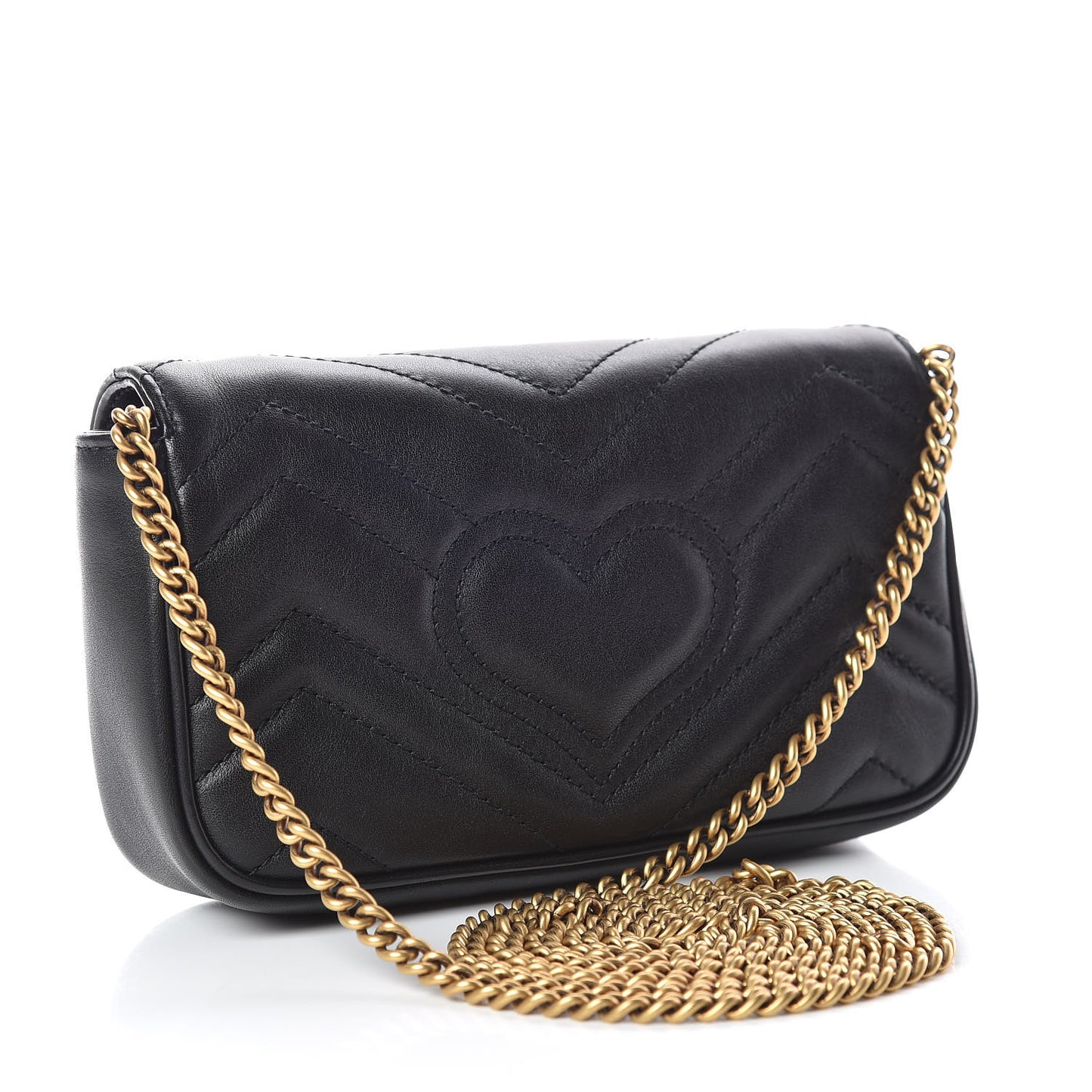 Calfskin Matelasse Super Mini GG Marmont Shoulder Bag Black