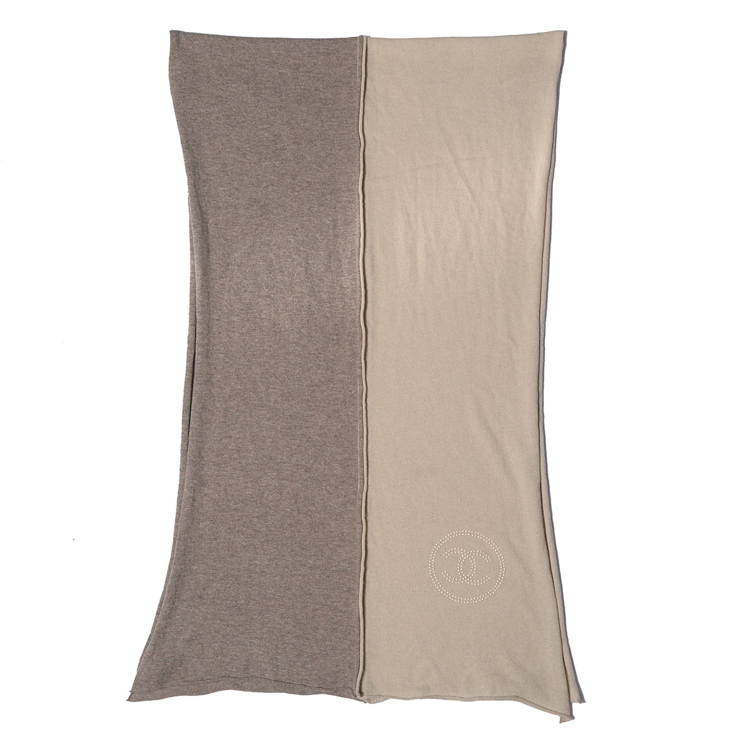 Chanel Cashmere Pearl CC Scarf Beige Taupe 4 of 5