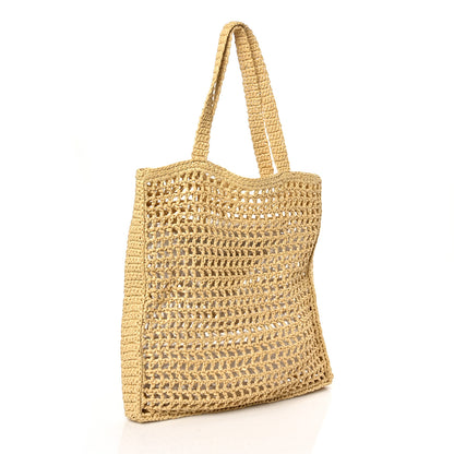 Prada Yarn Raffia Effect Crochet Logo Embroidered Tote Bag Naturale 3 of 6