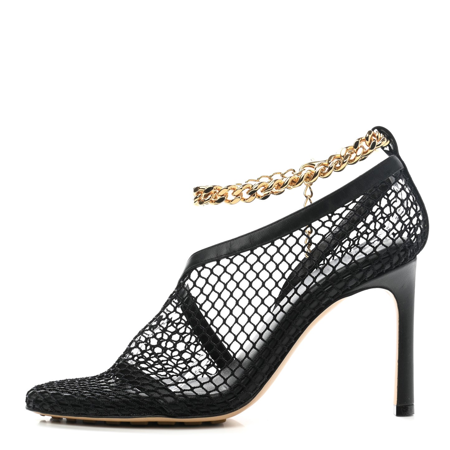 Mesh Nappa Chunky Chain Sandals 36 Black