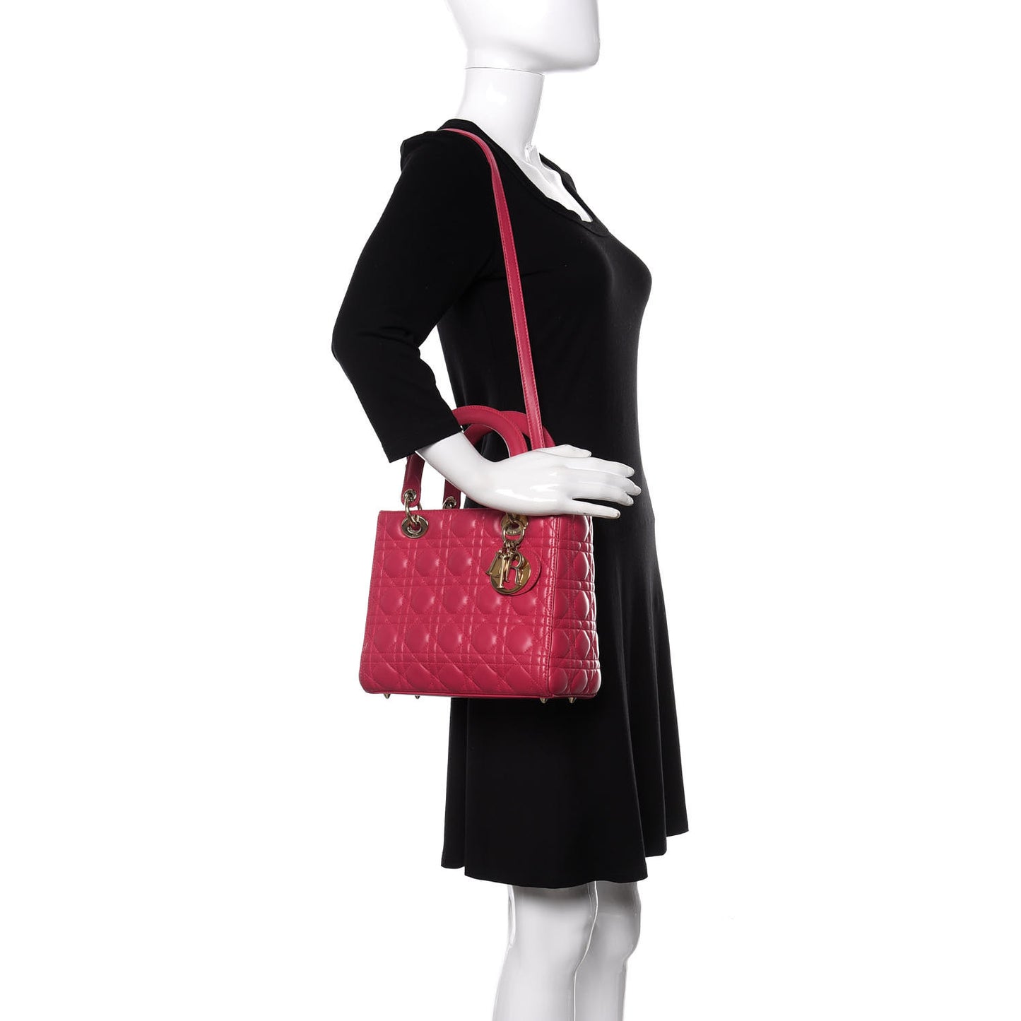 Lambskin Cannage Medium Lady Dior Fuchsia