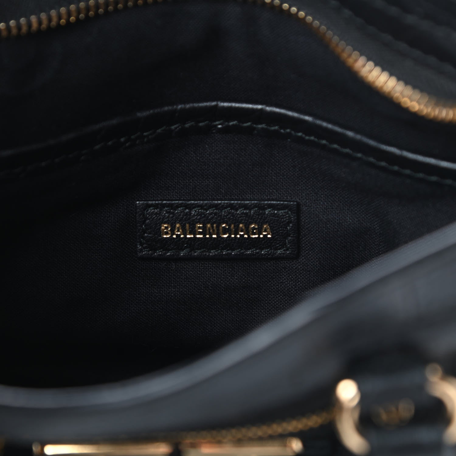 Balenciaga Calfskin Crocodile Embossed Gold Metallic Edge Hardware Nano City Black 6 of 13
