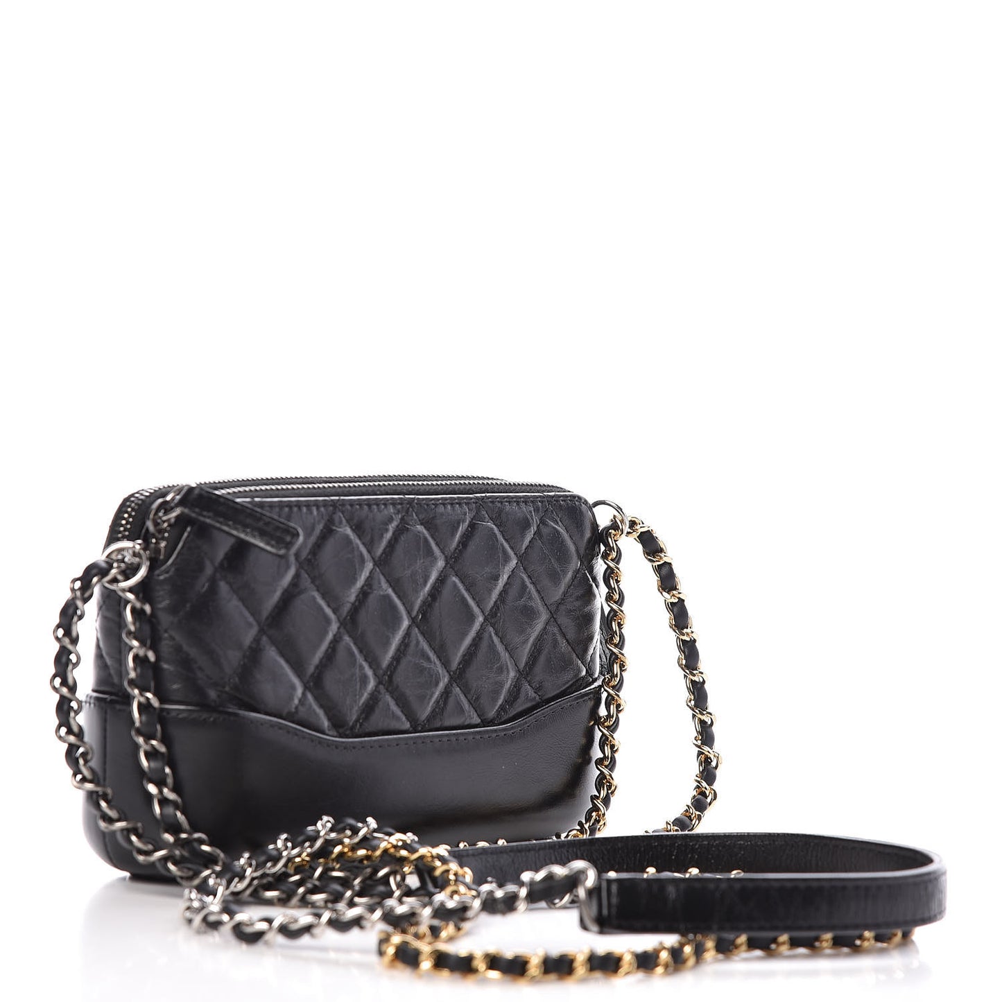 Aged Calfskin Quilted Small Gabrielle Clutch With Chain Black
