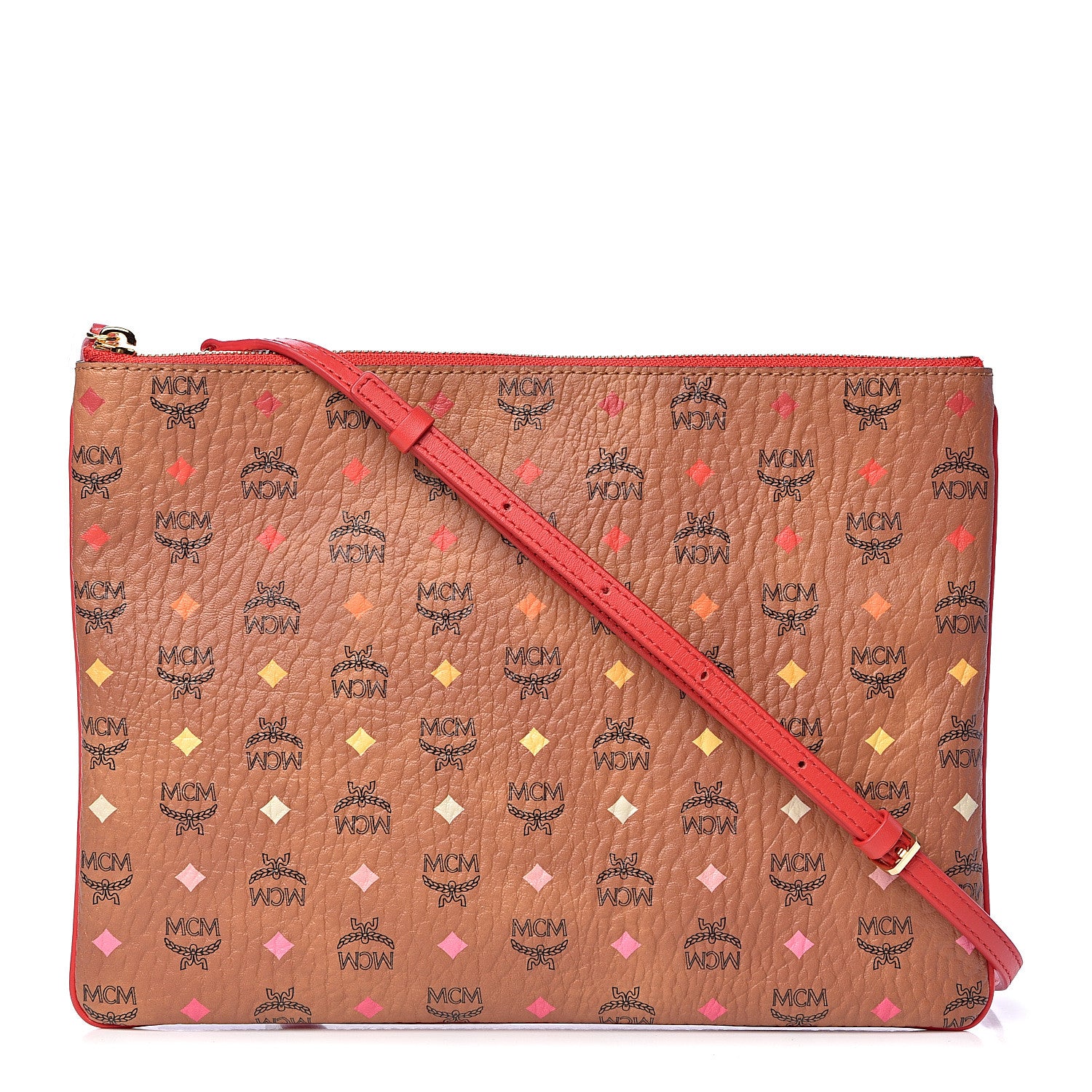 MCM Skyoptic Visetos Mini Crossbody Pouch Spectrum Diamond Cognac Red 1 of 10