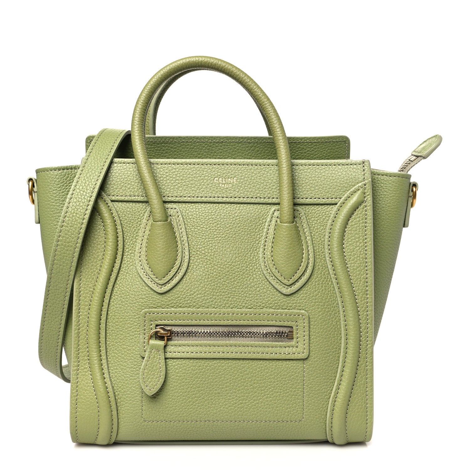 Celine Drummed Calfskin Nano Luggage Green 1 of 11