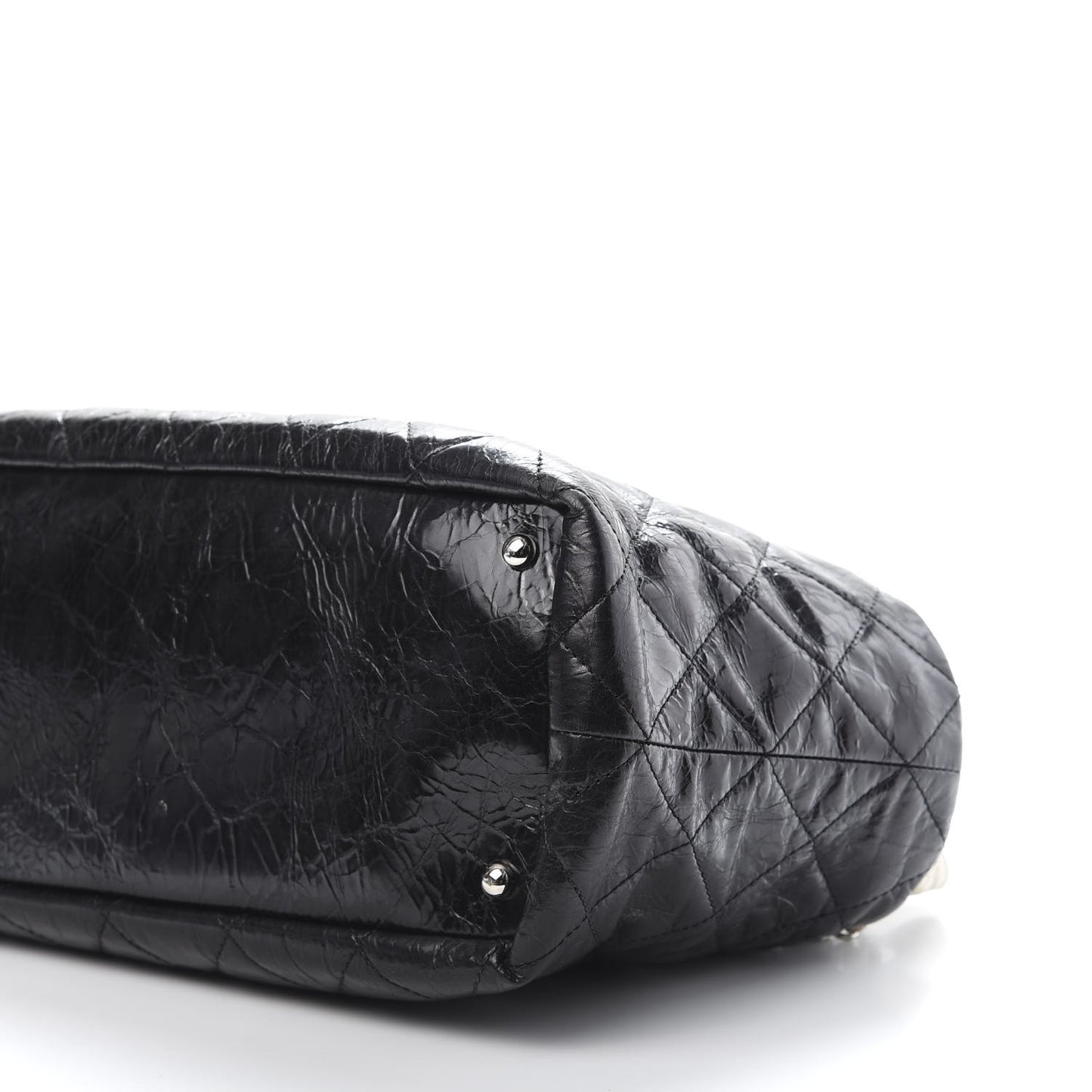 Glazed Calfskin Lambskin Portobello Tote Black Beige
