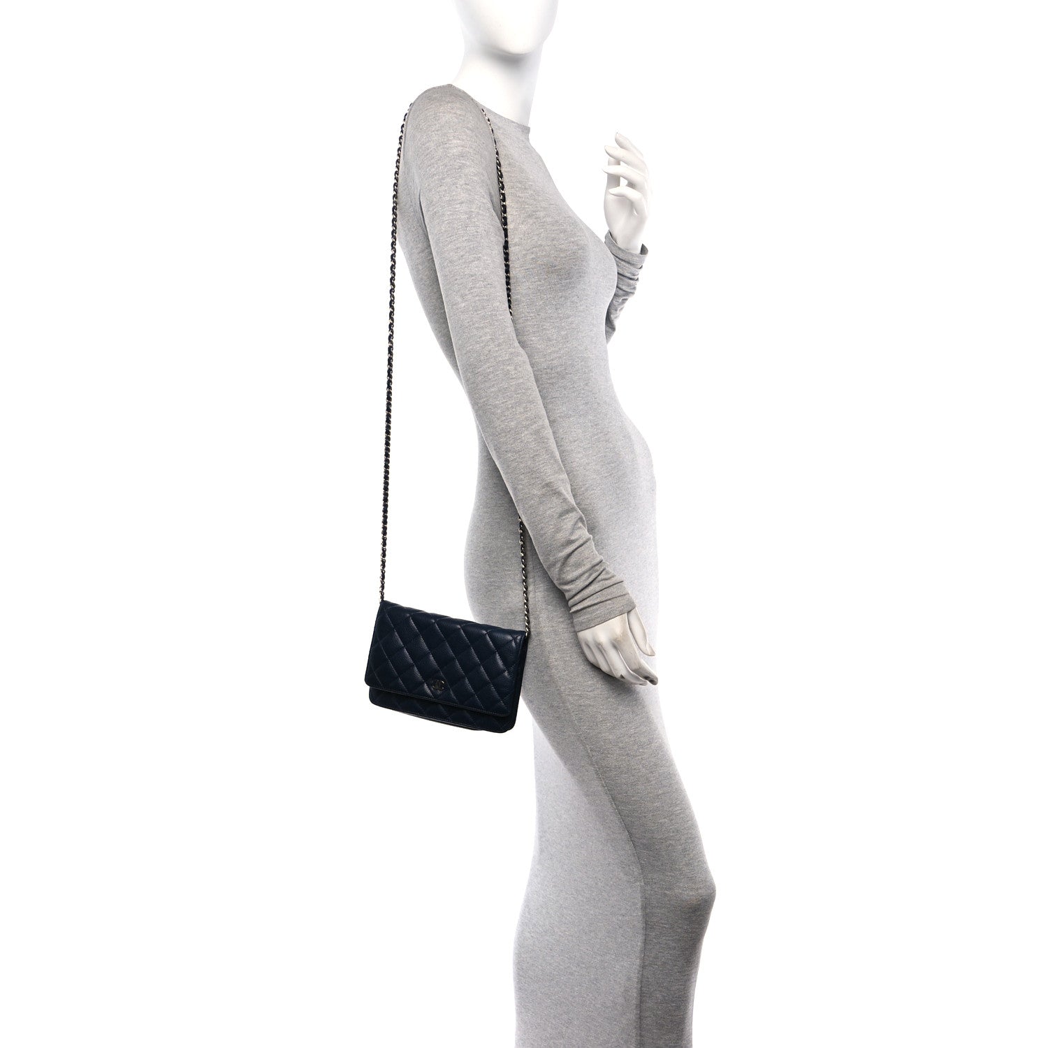 Chanel Caviar Quilted Wallet on Chain WOC Navy Blue 2 of 13