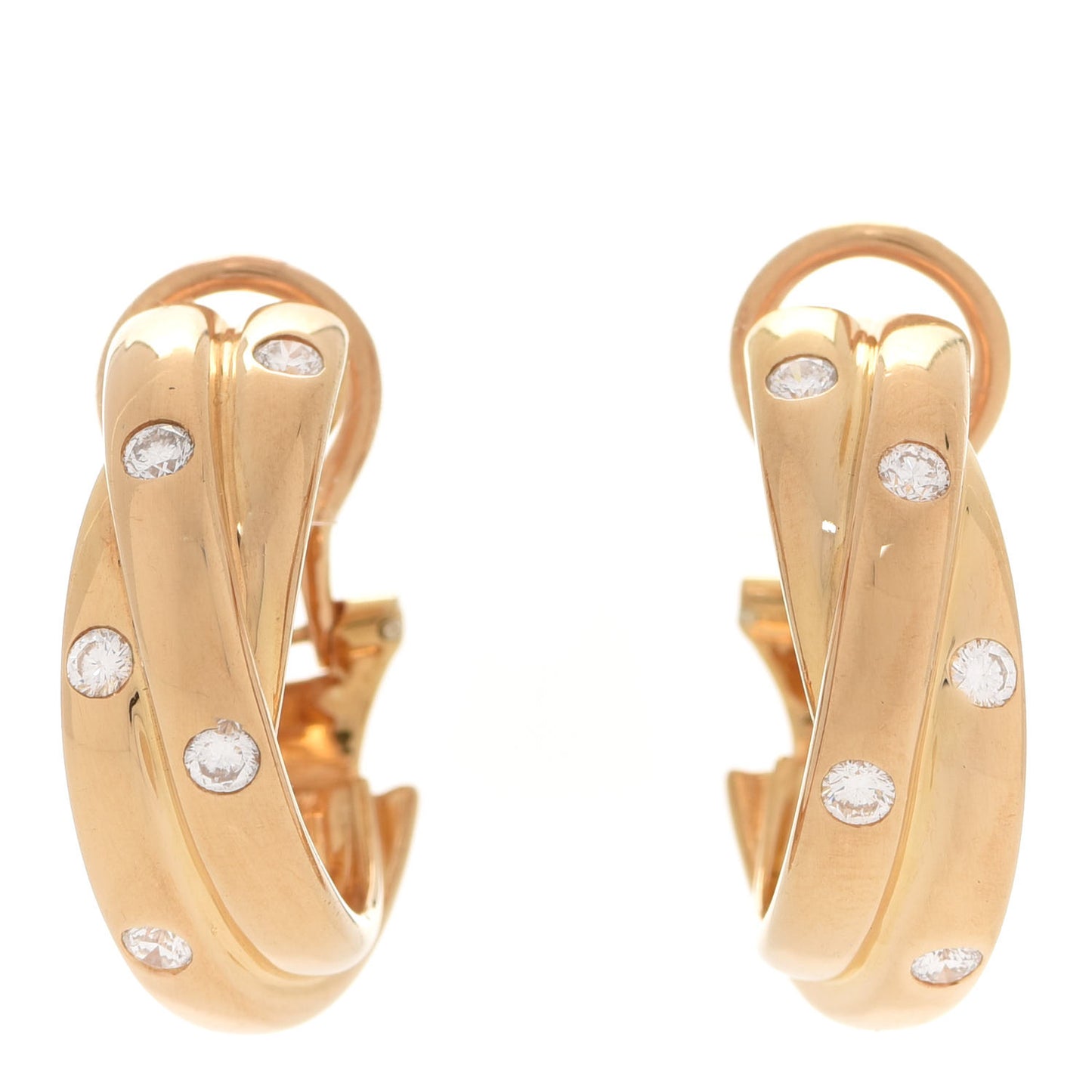18K Yellow Gold Diamond Trinity Hoop Earrings